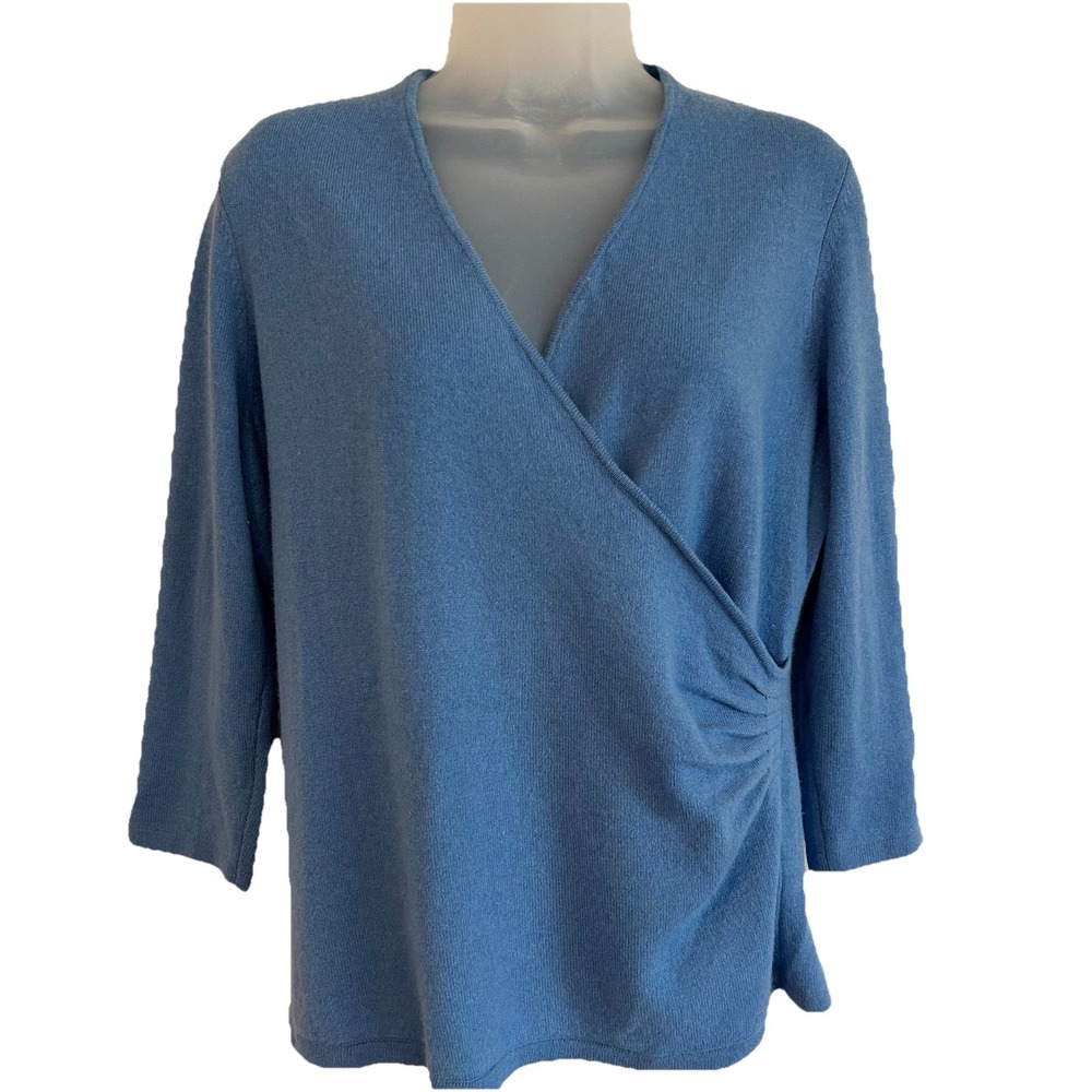 Ann Taylor 100% Cashmere Sweater Sz L Sky Blue Wrap Pullover Soft